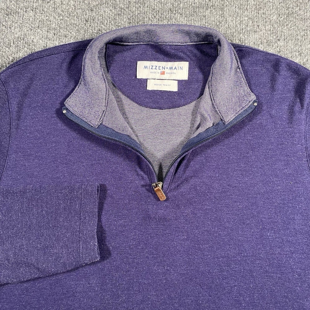 Mizzen + Main Mens Medium 1/4 Zip Pullover Sweater Trim Fit Rayon Blend Golf